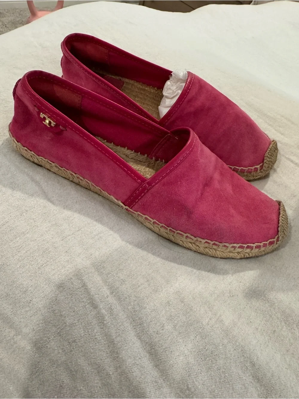 Tory Burch Pink Suede Espadrilles with Gold TB Accent